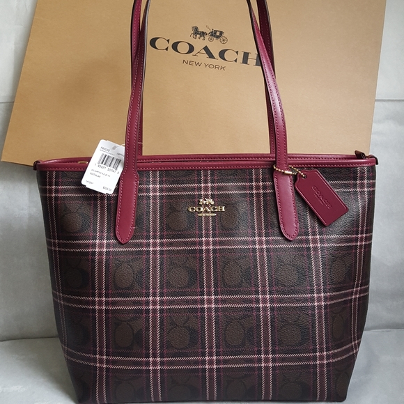 COACH ZIP TOP TOTE WITH SHIRTING PLAID PRINT - Picture 2 of 6